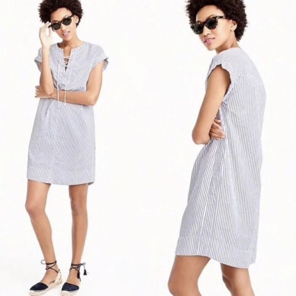 J.CREW Lace Up, Blue Striped Shirt-Dress, Size S - Picture 1 of 7